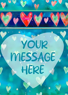 Customisable Whimsical Card by Biscuitmoon Designs - Scattered pastel and bold hearts floating against a soft, textured blue-green backdrop