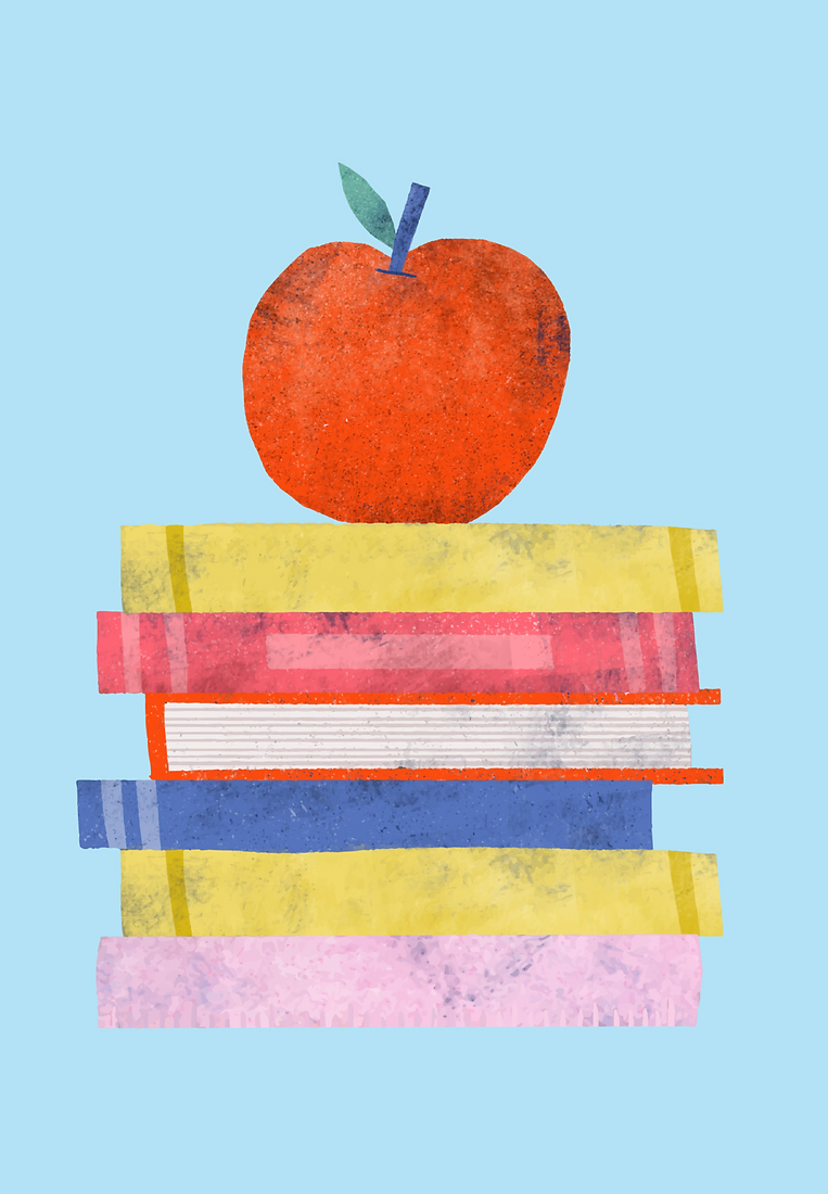Teacher Apple Book Stack (Blue)