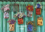 Charming Card by DWD - illustration of a wall adorned with pots of flowers, each with unique artistic patterns, combining natural beauty with decorative elements