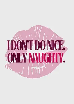 Playful Card by Naughty Nights - Representation of a pink lip imprint, overlaid with the text "I DON'T DO NICE, ONLY NAUGHTY," featuring a striking contrast between the dark and bright colors