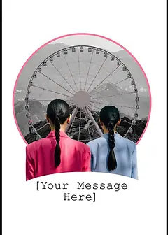 Customisable Nostalgic Card by Katie Lee Studios - Features two women from behind, one in pink and the other in blue, with a large Ferris wheel in the background, evoking a sense of contemplation
