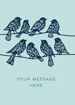 Customisable Whimsical Card by Biscuitmoon Designs - illustration of eight stylized birds perched on a wire, creating a charming and playful atmosphere