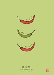 Minimalist Christmas Card by Food For The Soul - illustration featuring three chilis on a light green background, with the text "MERRY xmas hottie" between each chilli