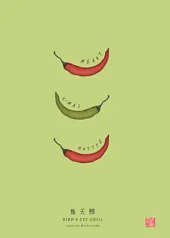 Minimalist Christmas Card by Food For The Soul - illustration featuring three chilis on a light green background, with the text "MERRY xmas hottie" between each chilli