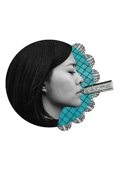 Artistic Card by Katie Lee Studios - Displays a woman's side profile in grayscale, juxtaposed with a geometric turquoise design and a textured overlay