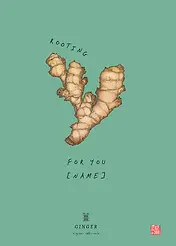 Editable Playful Card by Food For The Soul - illustration featuring a ginger root with the text "ROOTING FOR YOU" on a mint green background