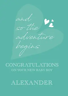 Cheerful Card by Biscuitmoon Designs - Featuring the phrase "and so the adventure begins" in elegant white script, accompanied by small heart graphics