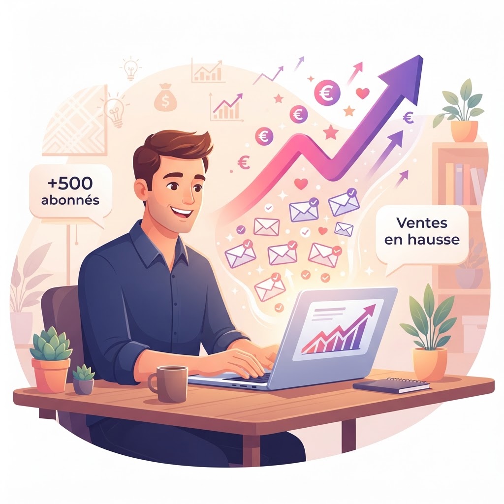 Entrepreneur qui voit sa newsletter IA générer croissance et ventes