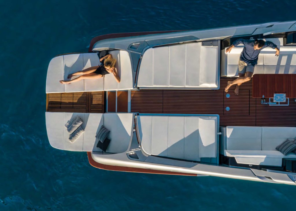 Top-down view of the Riva yacht deck and seating