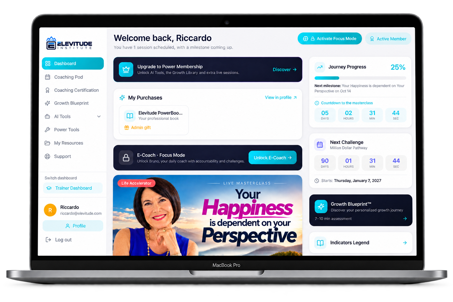 La dashboard Elevitude su MacBook Pro