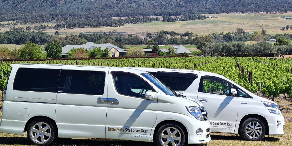 Hunter Valley Small Group Tours vehicles among the vines