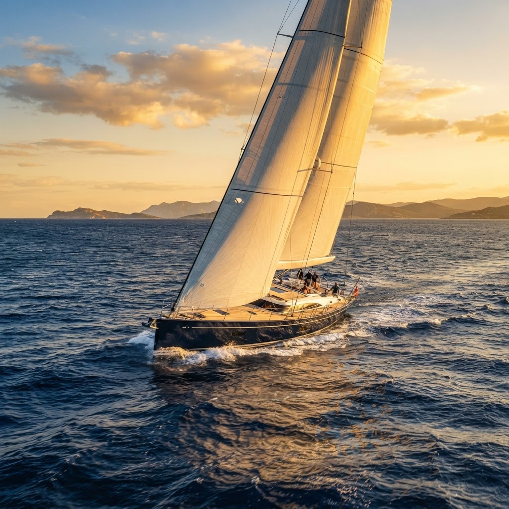 Luxury sailing yacht at sea