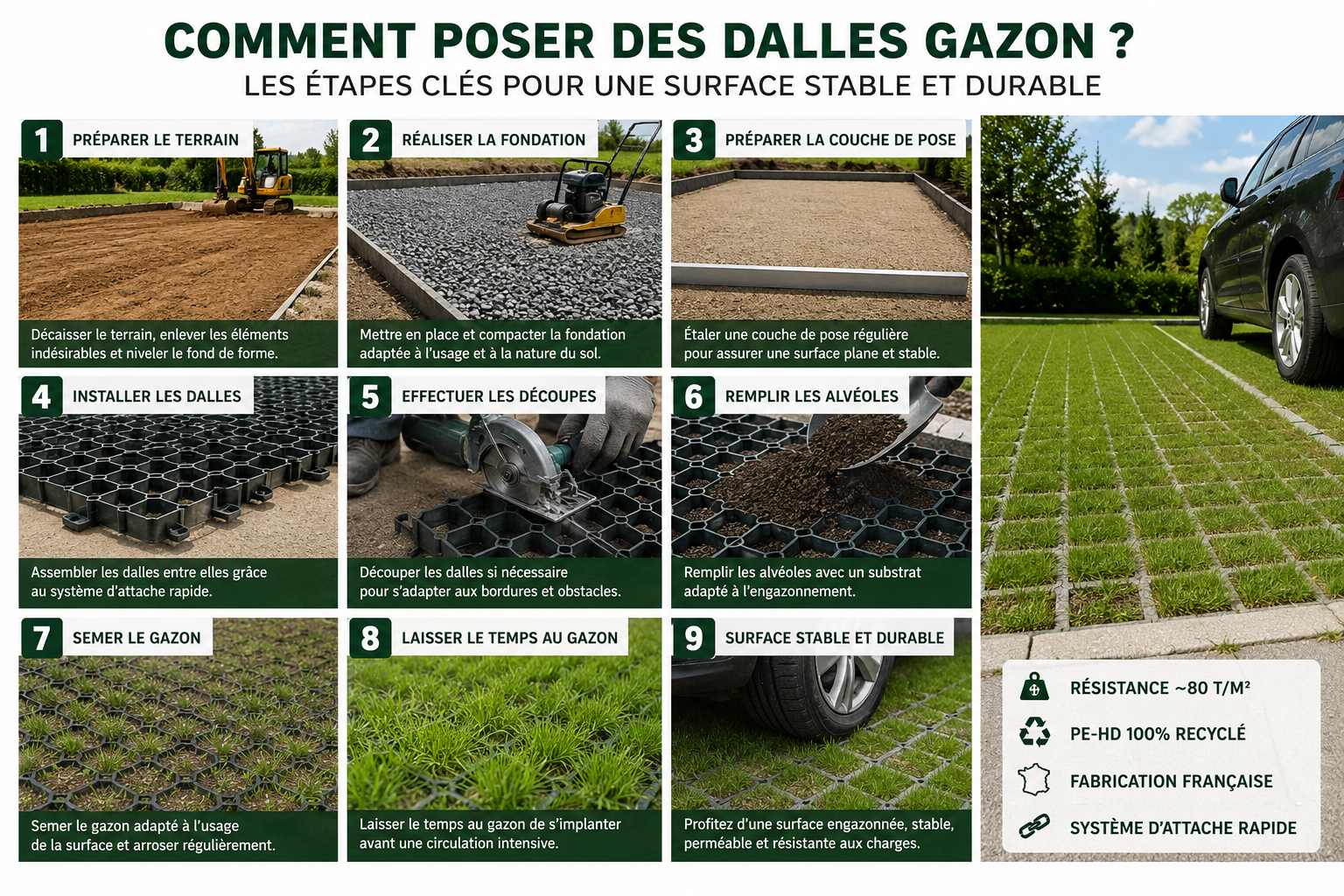 Infographie : les étapes de pose des dalles gazon