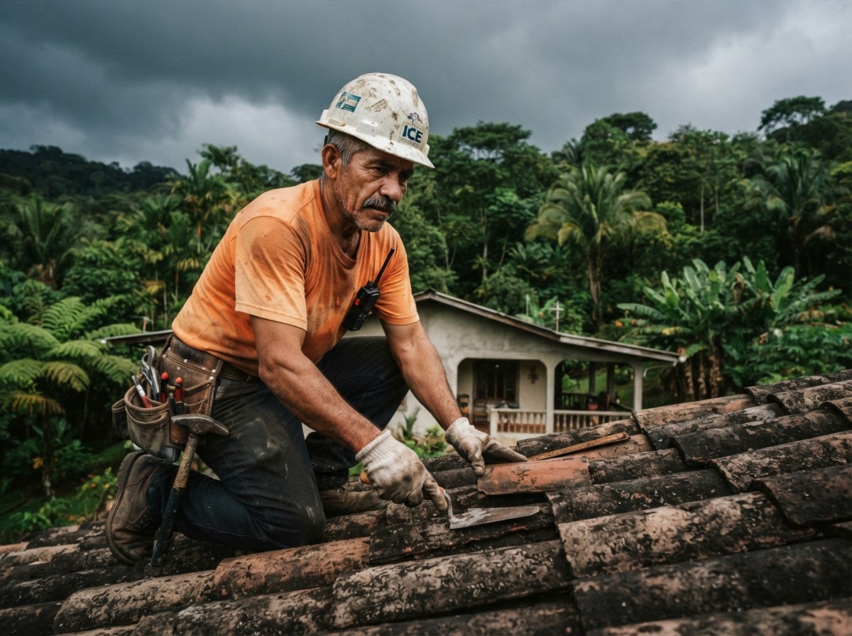 Maestro de obra inspeccionando techo en Costa Rica