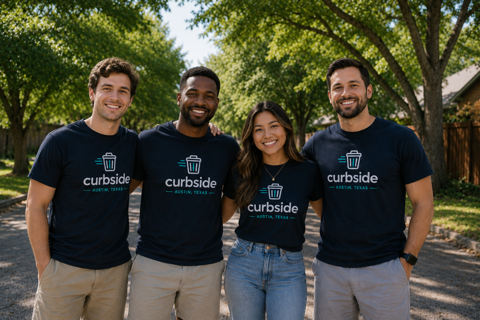 The CurbSide team — four local Austin bin valets in branded shirts