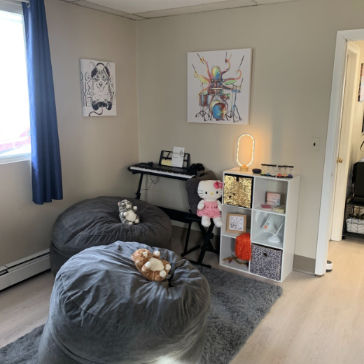 Bright and airy therapy waiting area