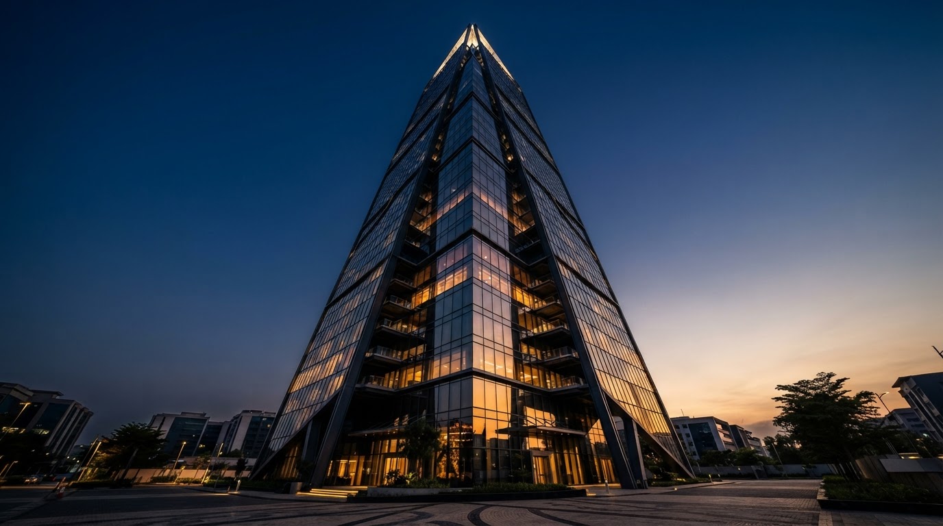 Modern African architecture at twilight
