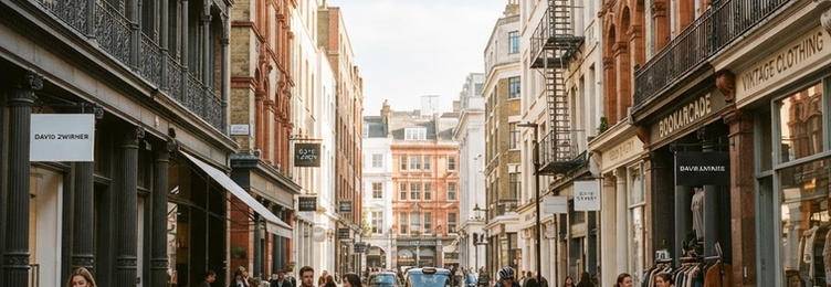 Soho streetscape with Victorian cast-iron architecture and vibrant urban character in bright natural daylight