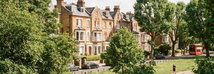 Wandsworth with Victorian terraces and leafy green commons in bright natural daylight