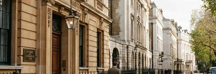 St James's with elegant gentlemen's club architecture and quiet historic streets in bright natural daylight