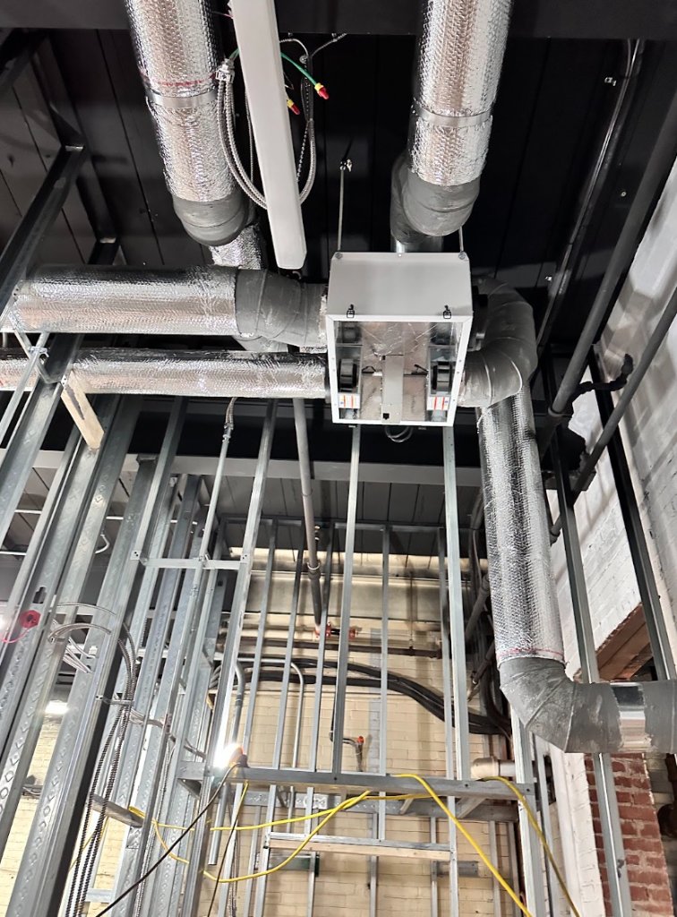 Commercial ductwork and mechanical distribution box installed by NGC Sheetmetal in Boston