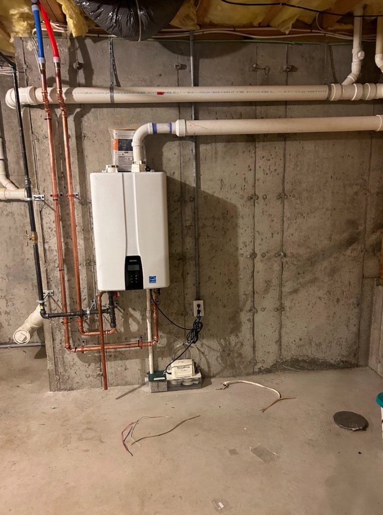 Navien tankless water heater installed by NGC Sheetmetal in Boston