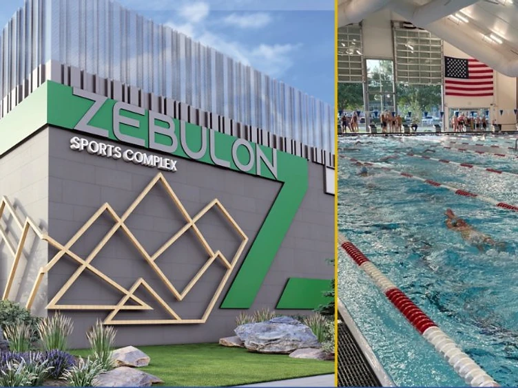 Colorado Aquatic Center at Zebulon building rendering and competition pool reference photo