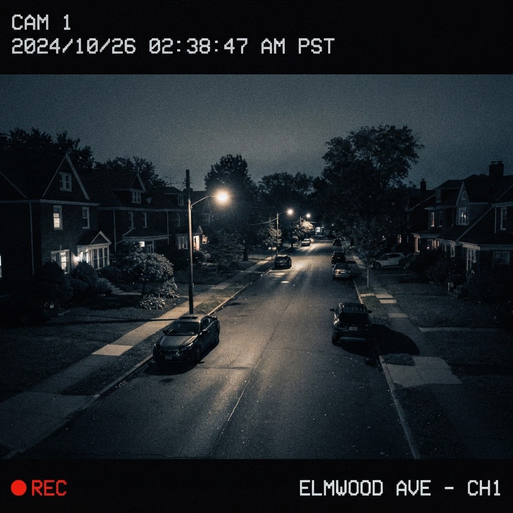 Security surveillance of a residential street at night