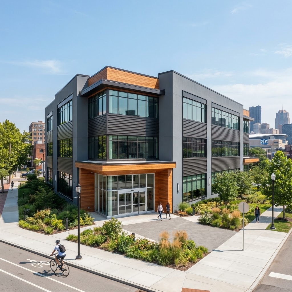 Freshly painted commercial building exterior in Pittsburgh