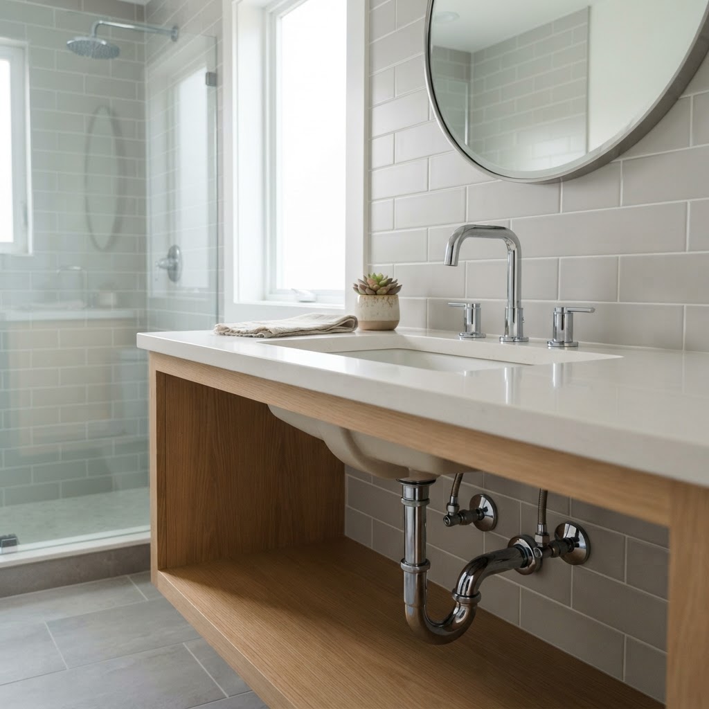 Completed master bathroom plumbing