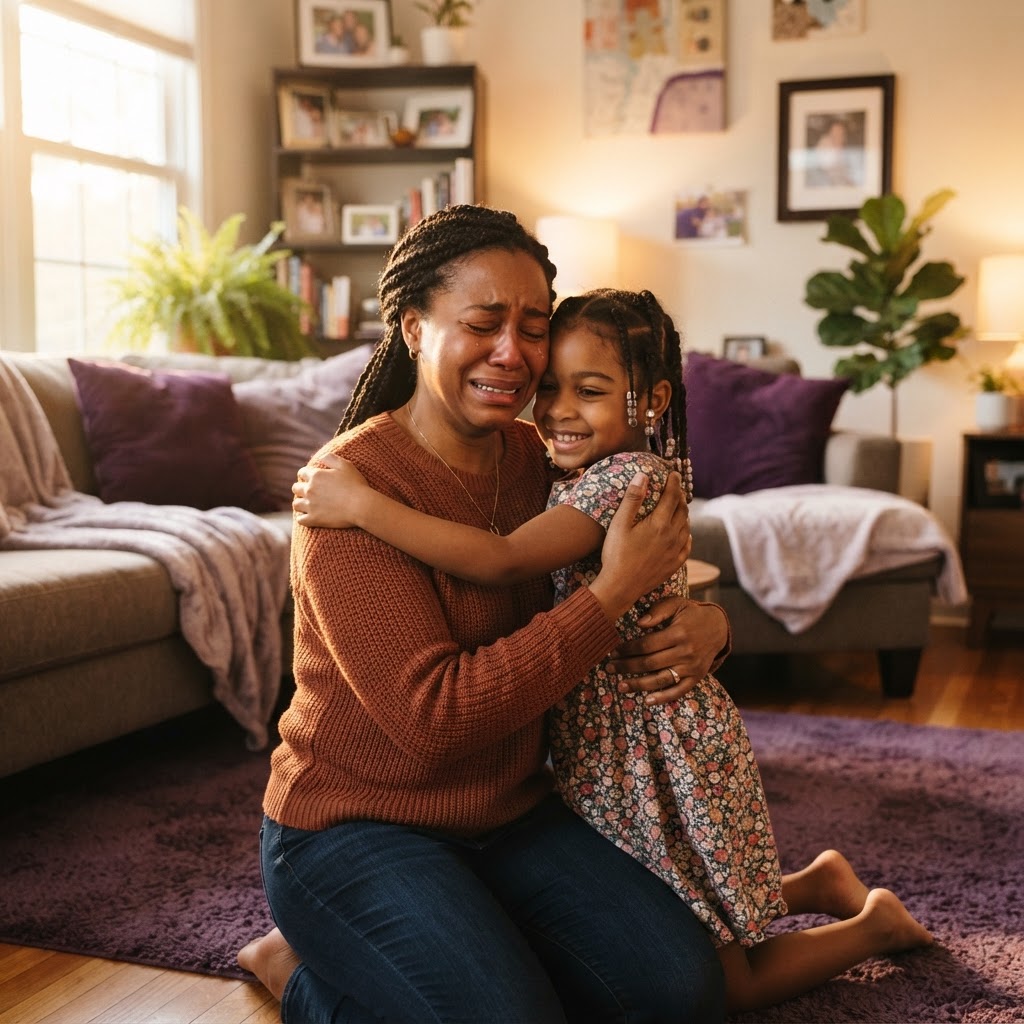 Mother reuniting with child