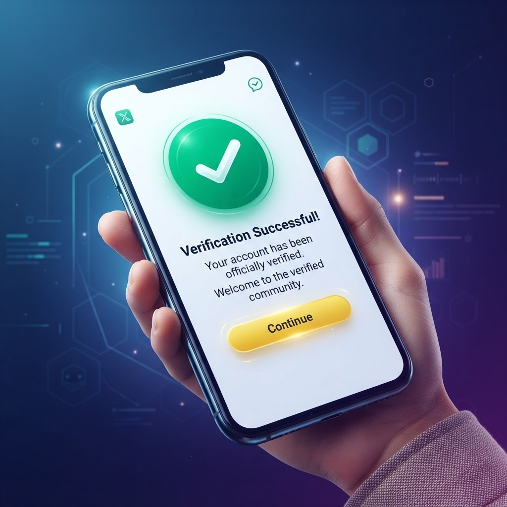 A close-up of a smartphone screen showing a successful social media verification notification