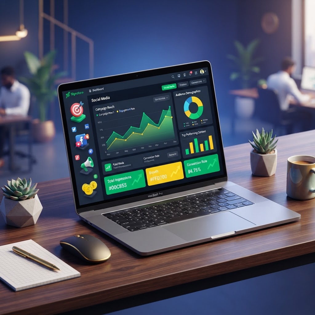 Digital marketing tools displayed on a laptop screen