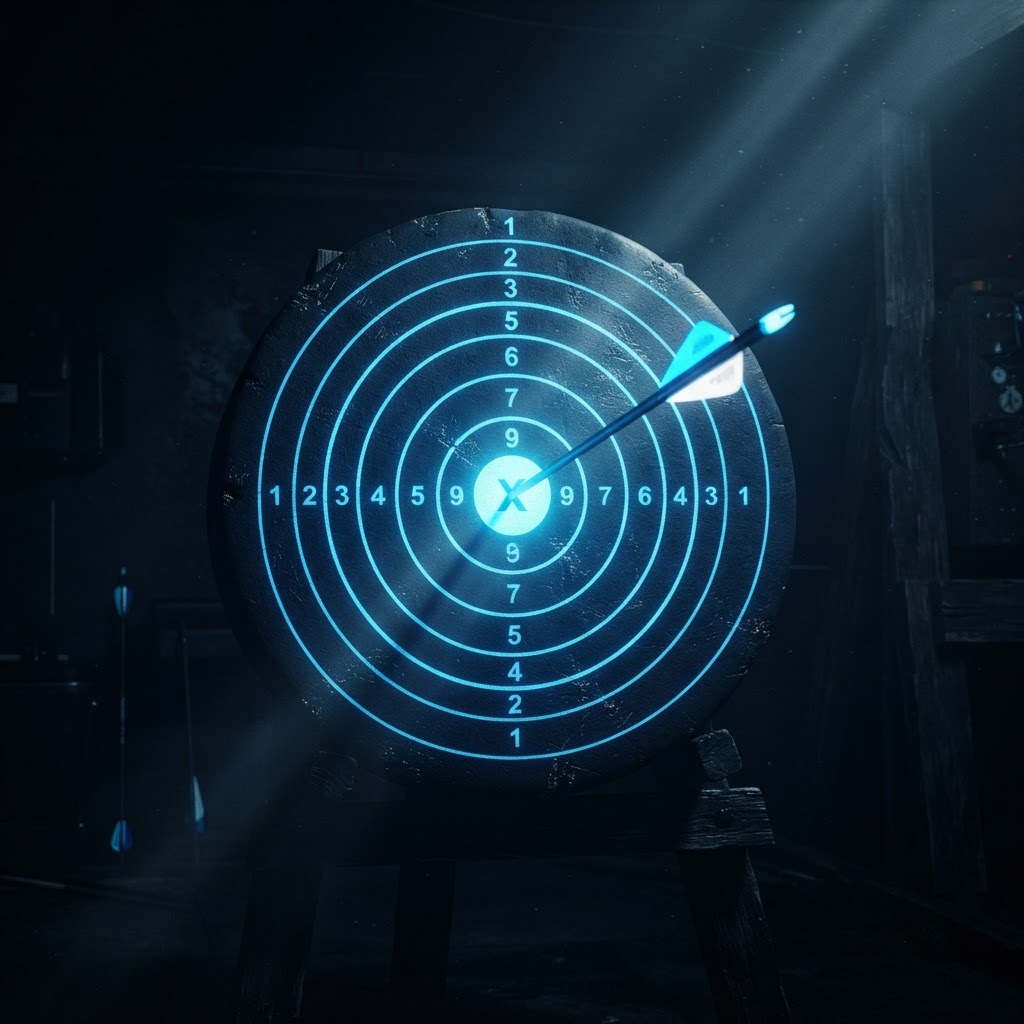 A glowing arrow striking the bullseye of a target, symbolizing precision ad targeting