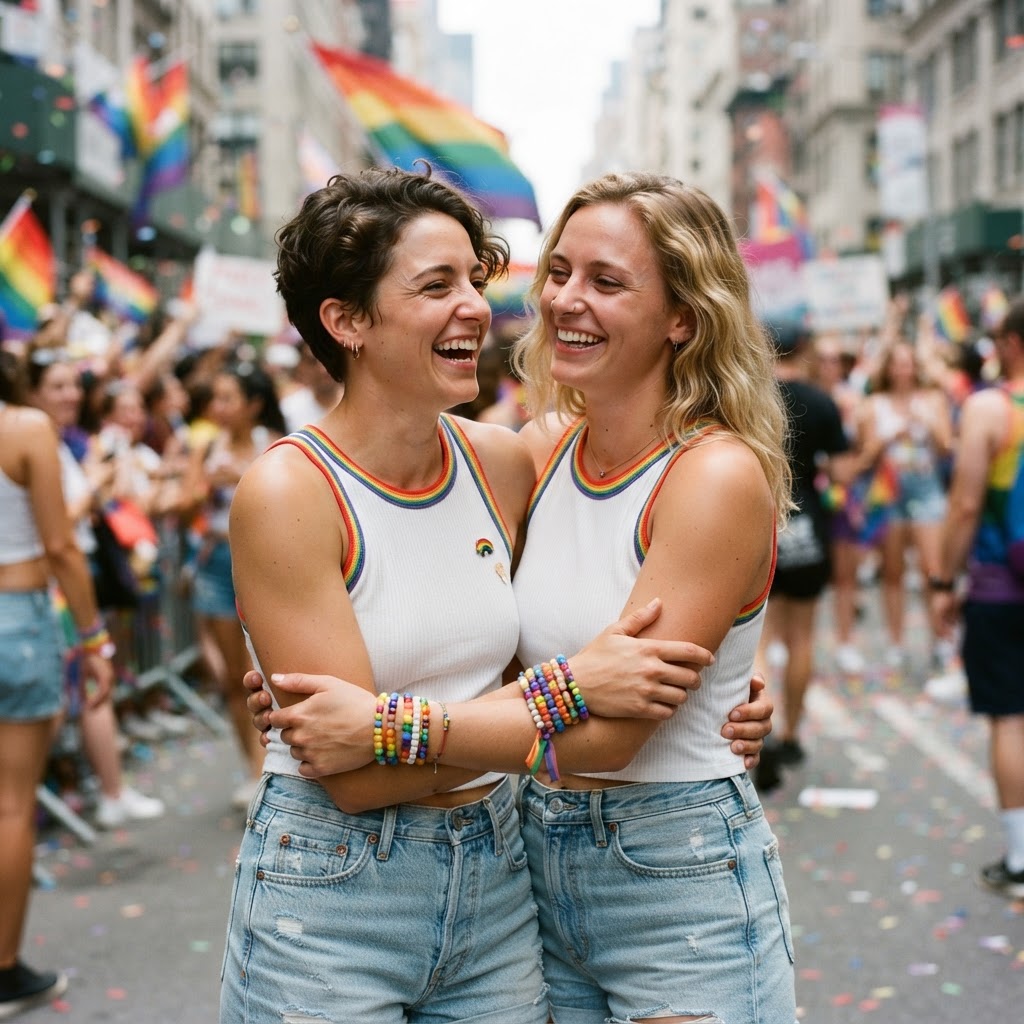 Classic White Tanks & Rainbow Denim