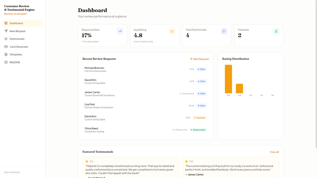 Customer Review and Testimonial Engine template preview