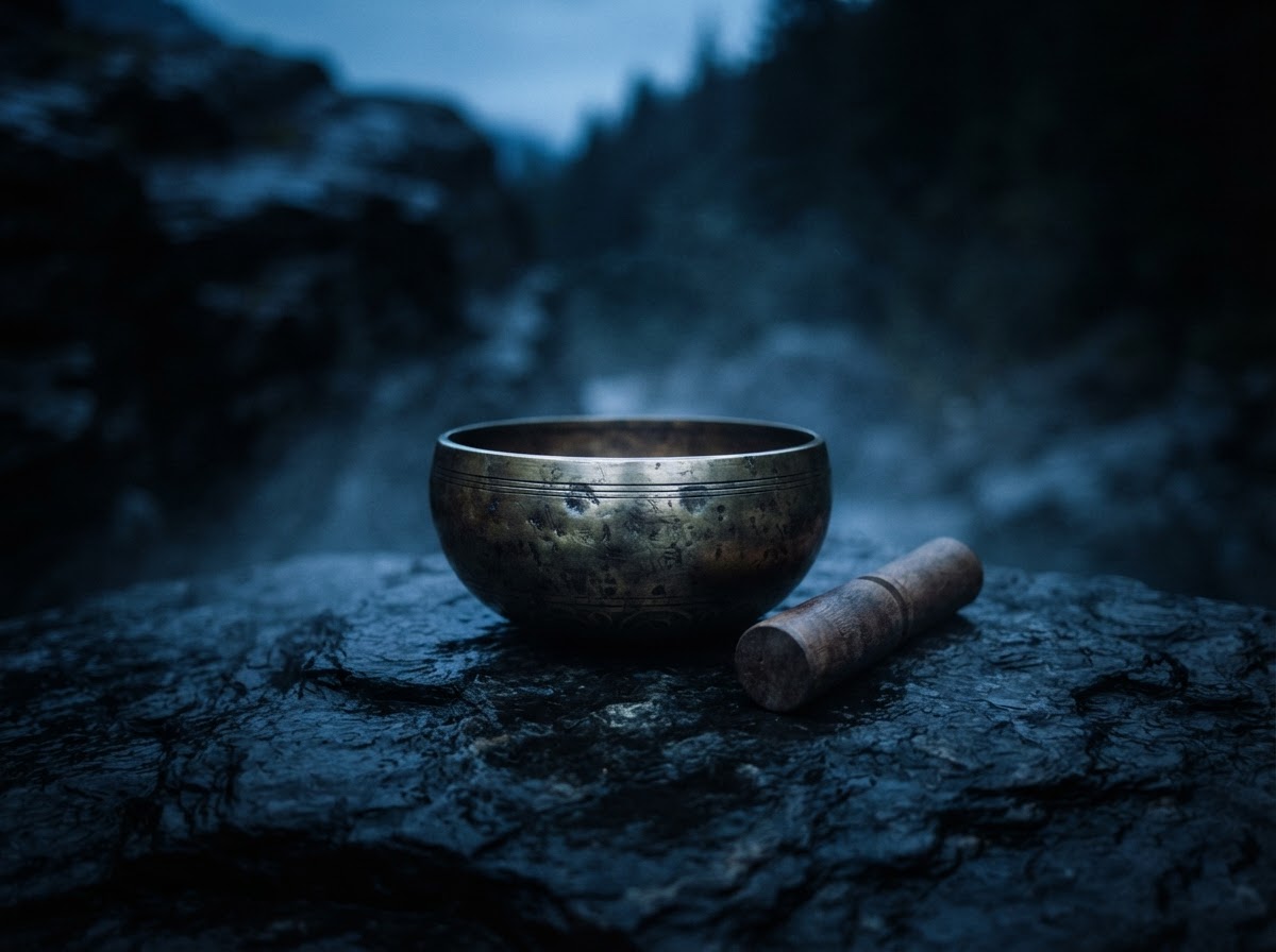 Tibetan singing bowls on stone