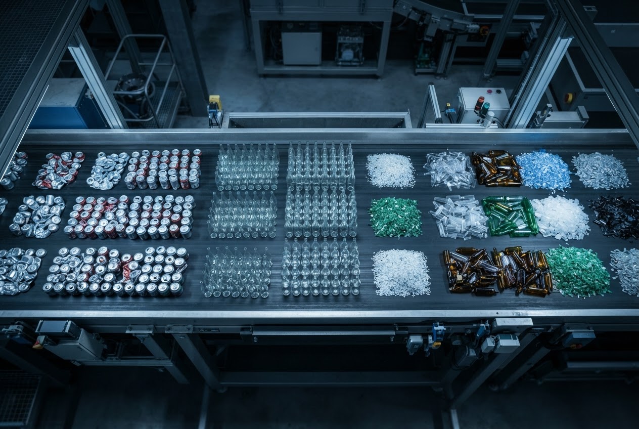 Sortierte Wertstoffe in Recyclinganlage
