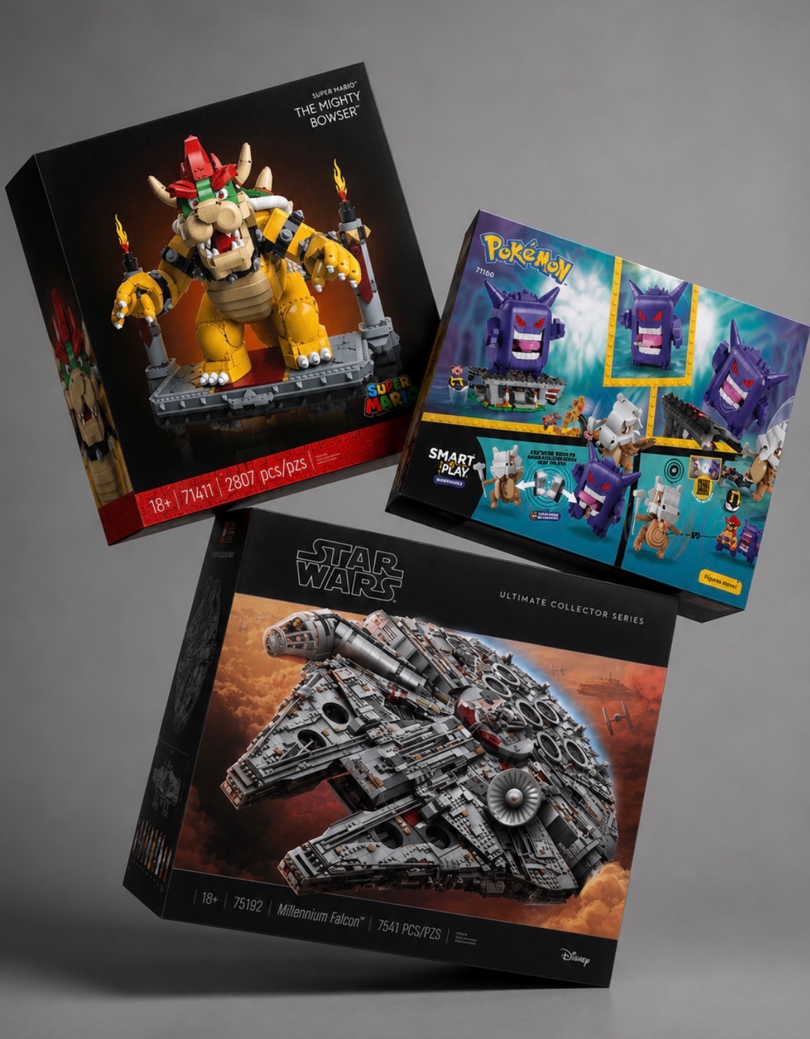 Sealed collectible LEGO sets and Buc-ee's merchandise stacked