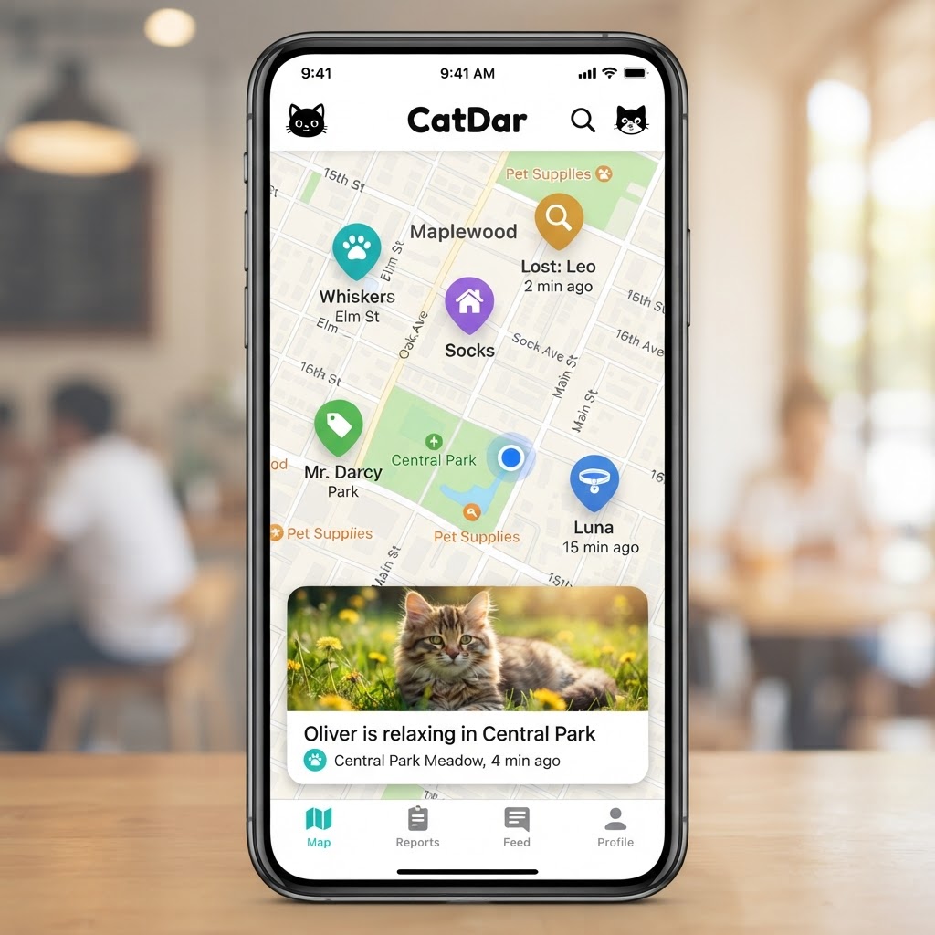 CatDar interactive map with cat pins