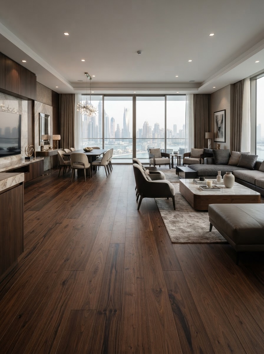 Walnut straight plank hardwood flooring style