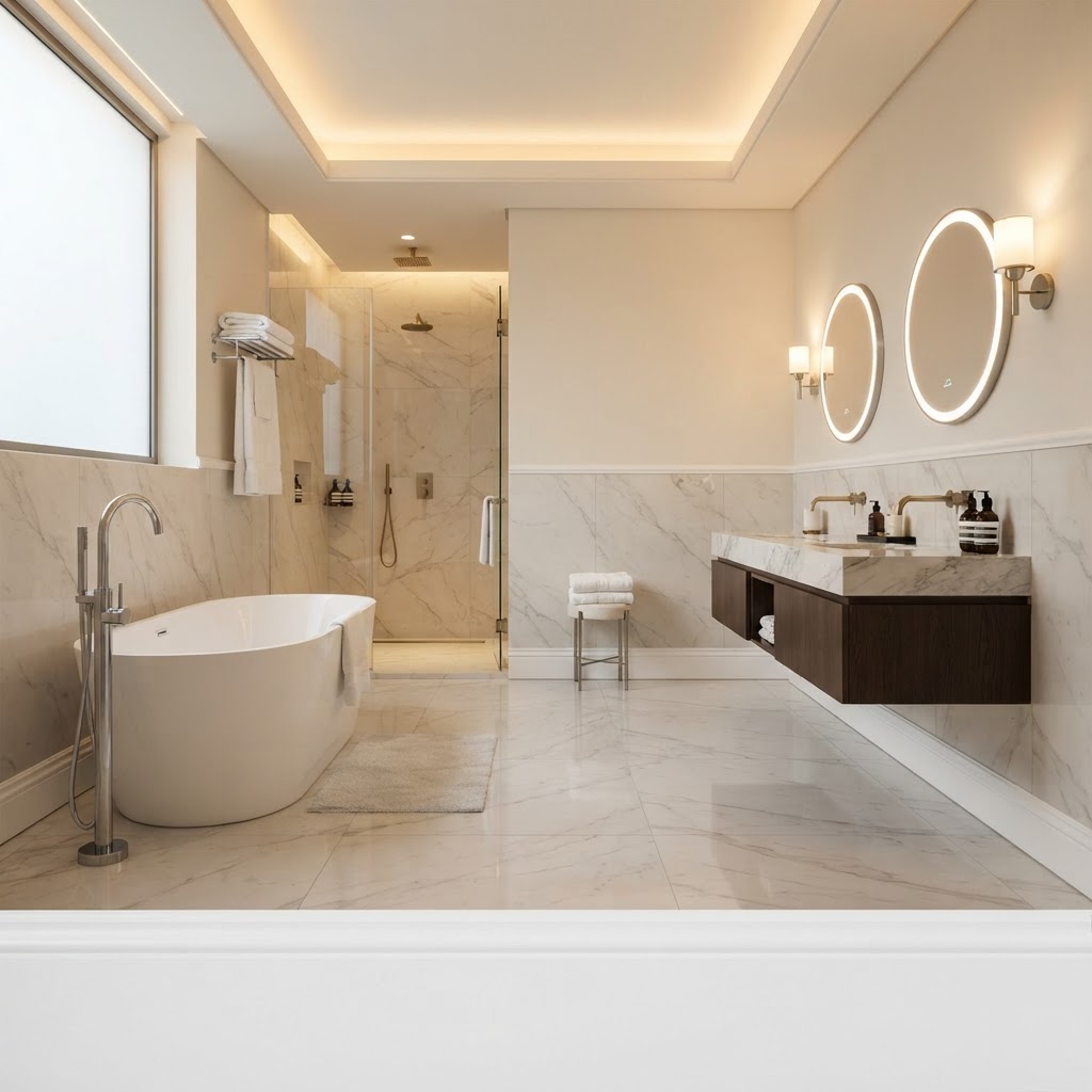 Luxury Dubai villa living room interior with premium Turkey skirting boards at wall base