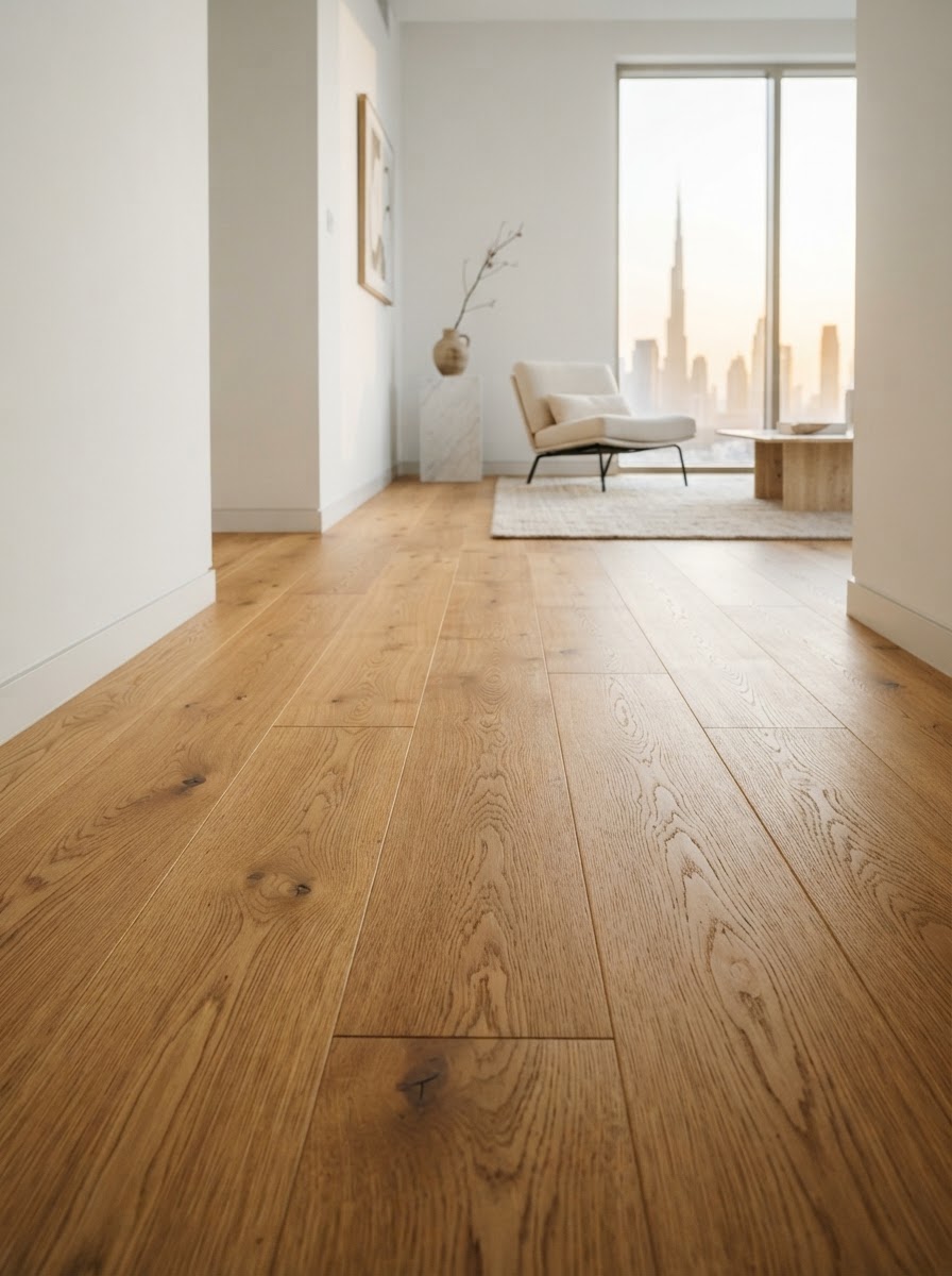 Natural Oak straight plank hardwood flooring style