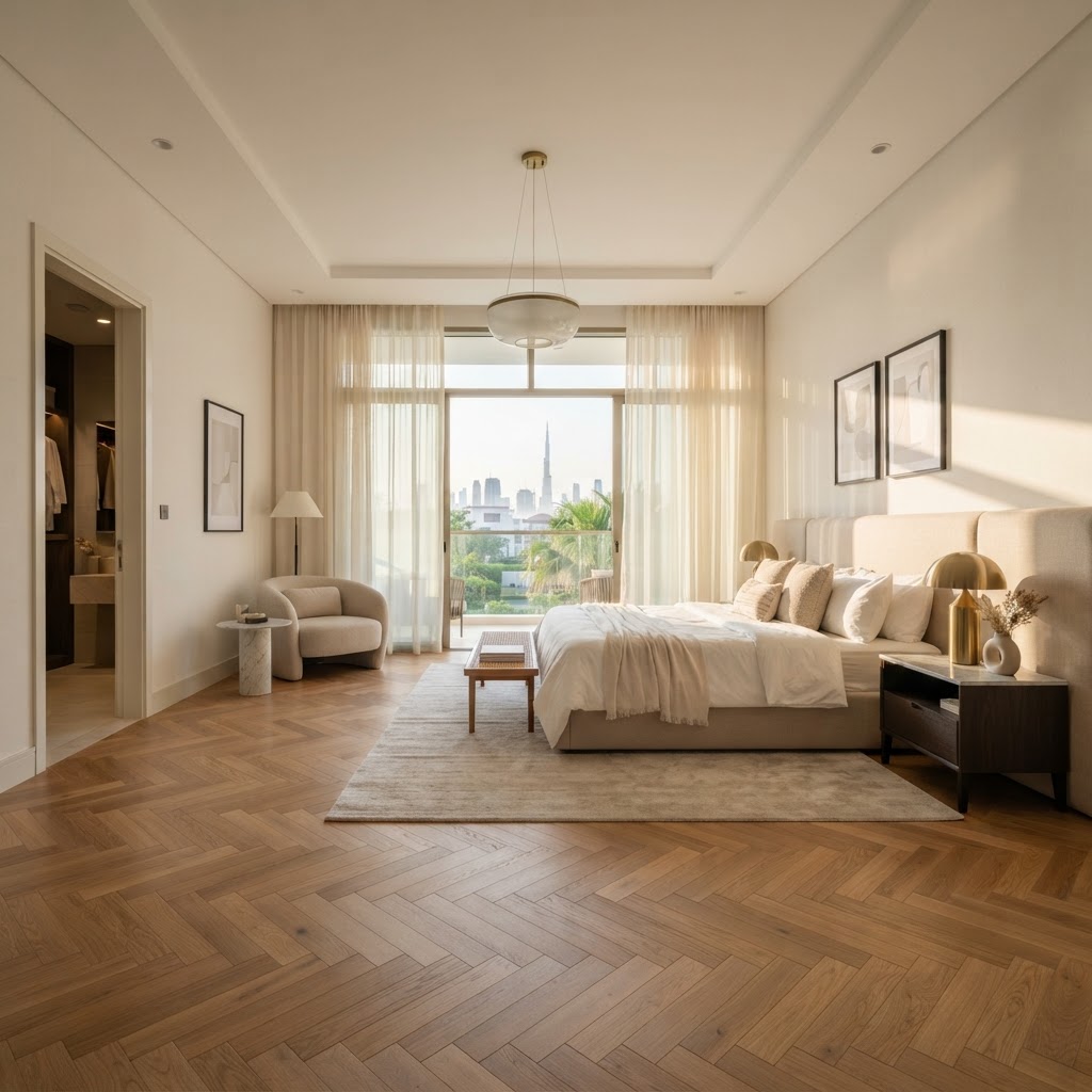 Premium hardwood herringbone plank flooring