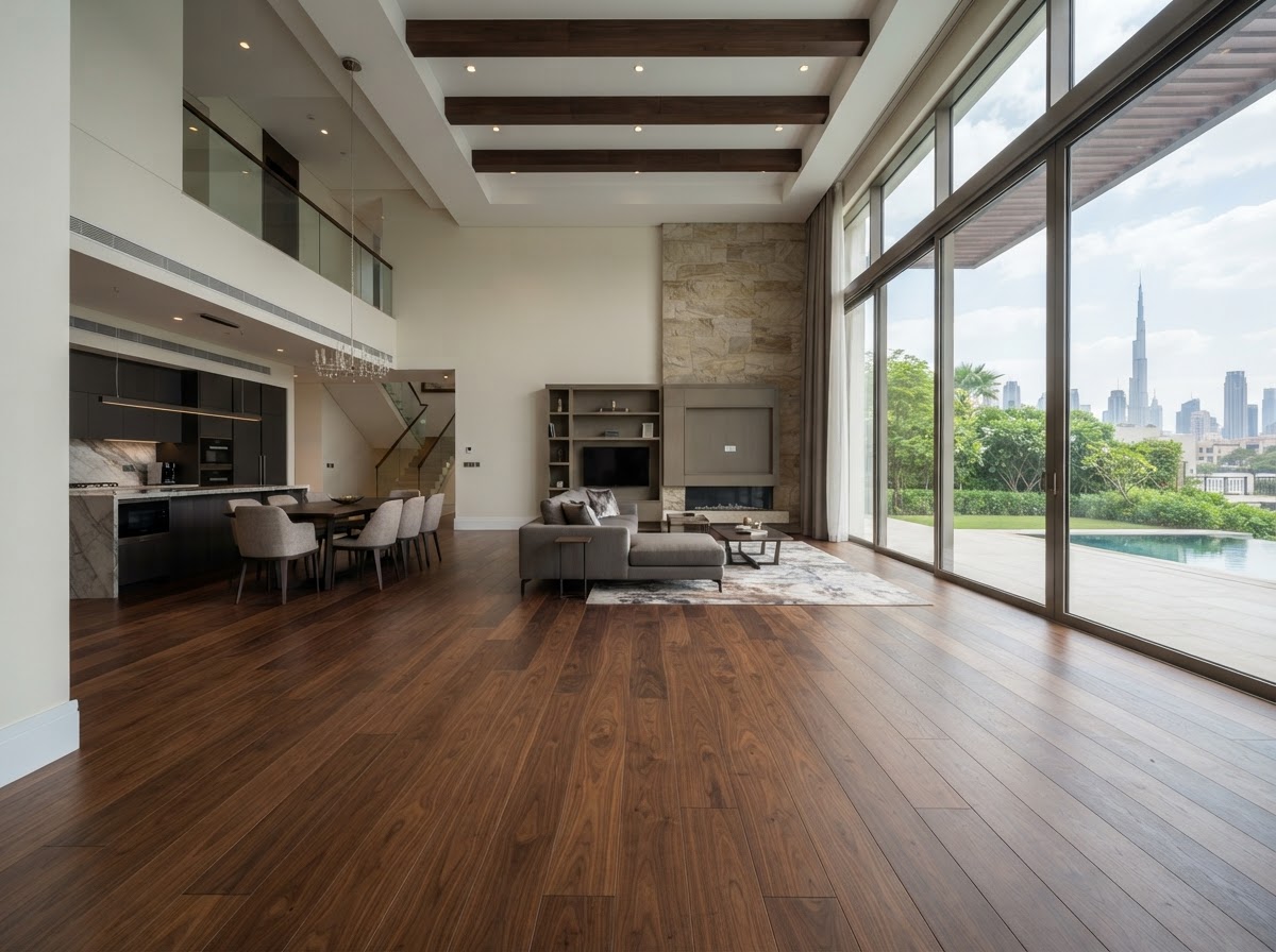 Luxury Residence Walnut hardwood flooring project in Jumeirah