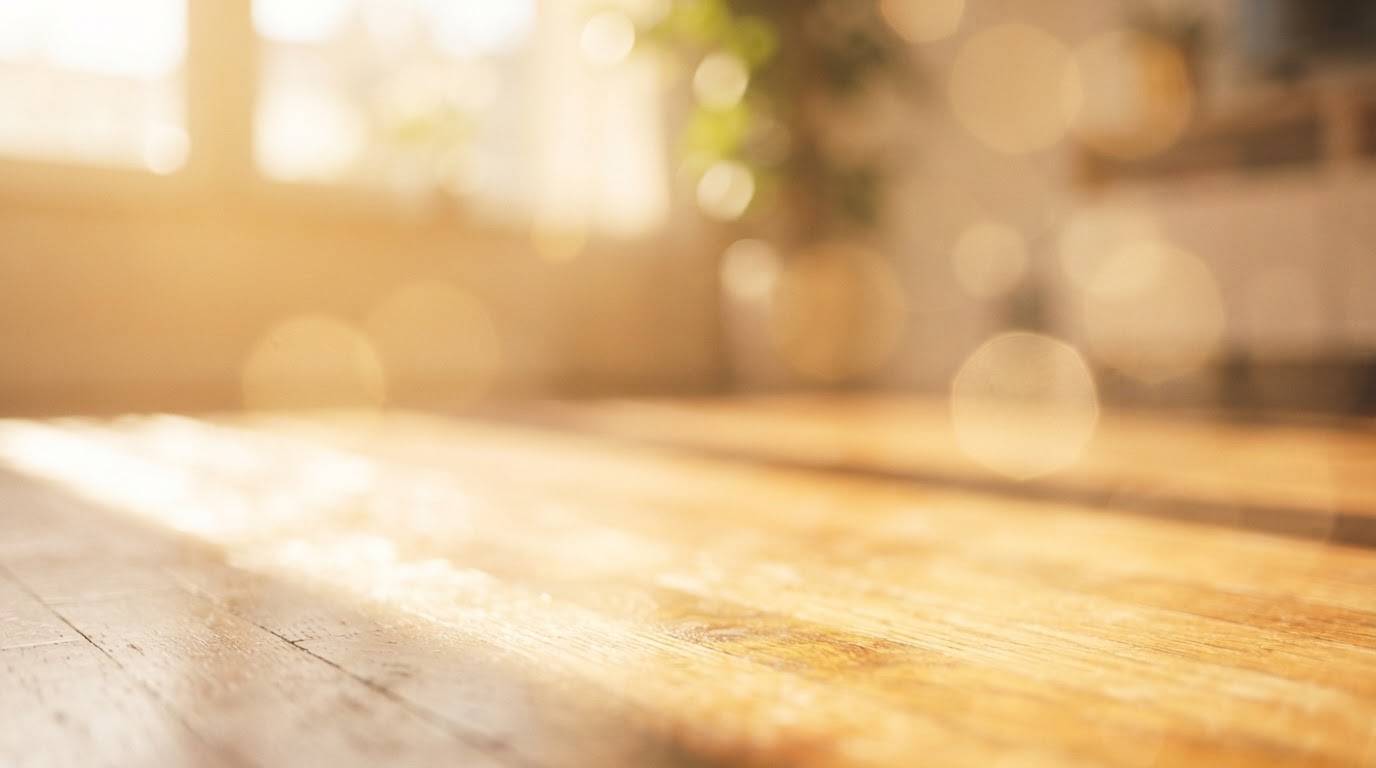Warm golden sunlight on natural oak hardwood floor