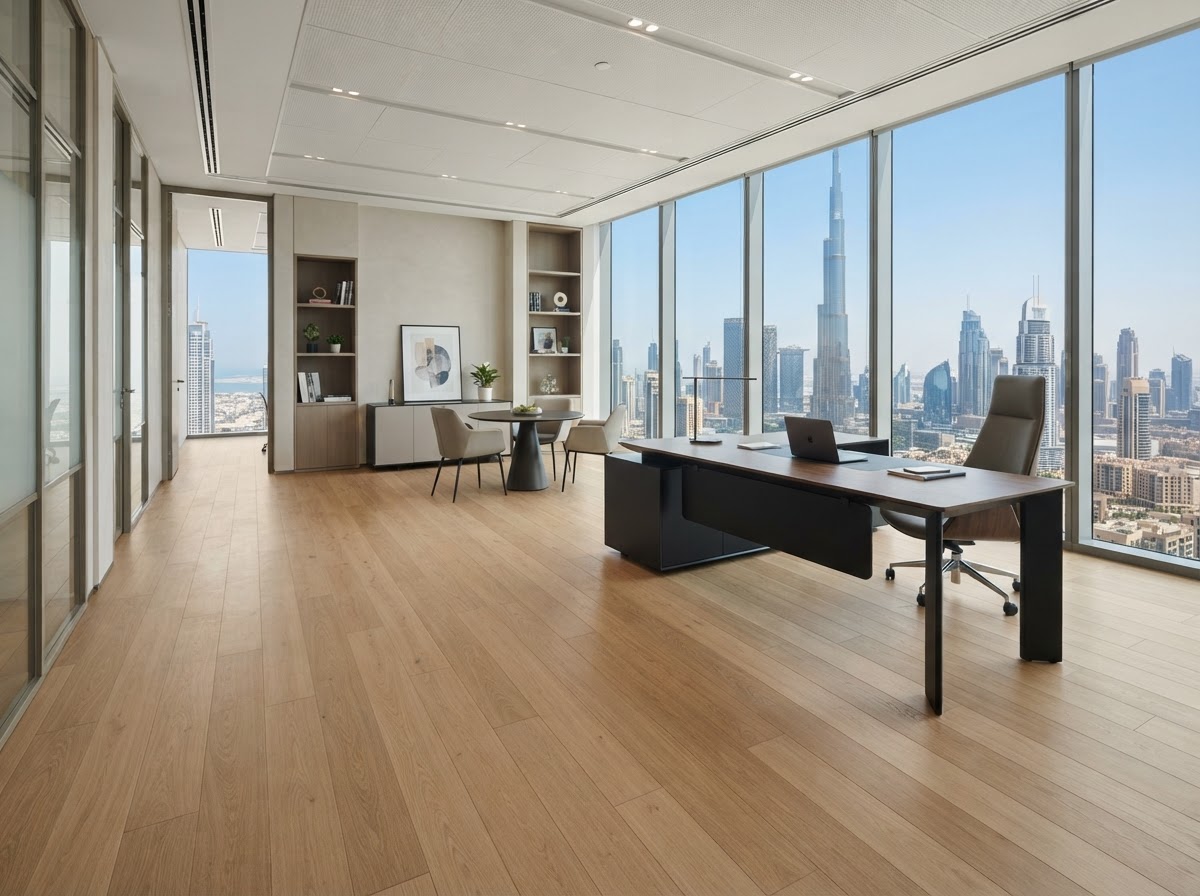 Executive Office Light Oak hardwood flooring project in Downtown Dubai