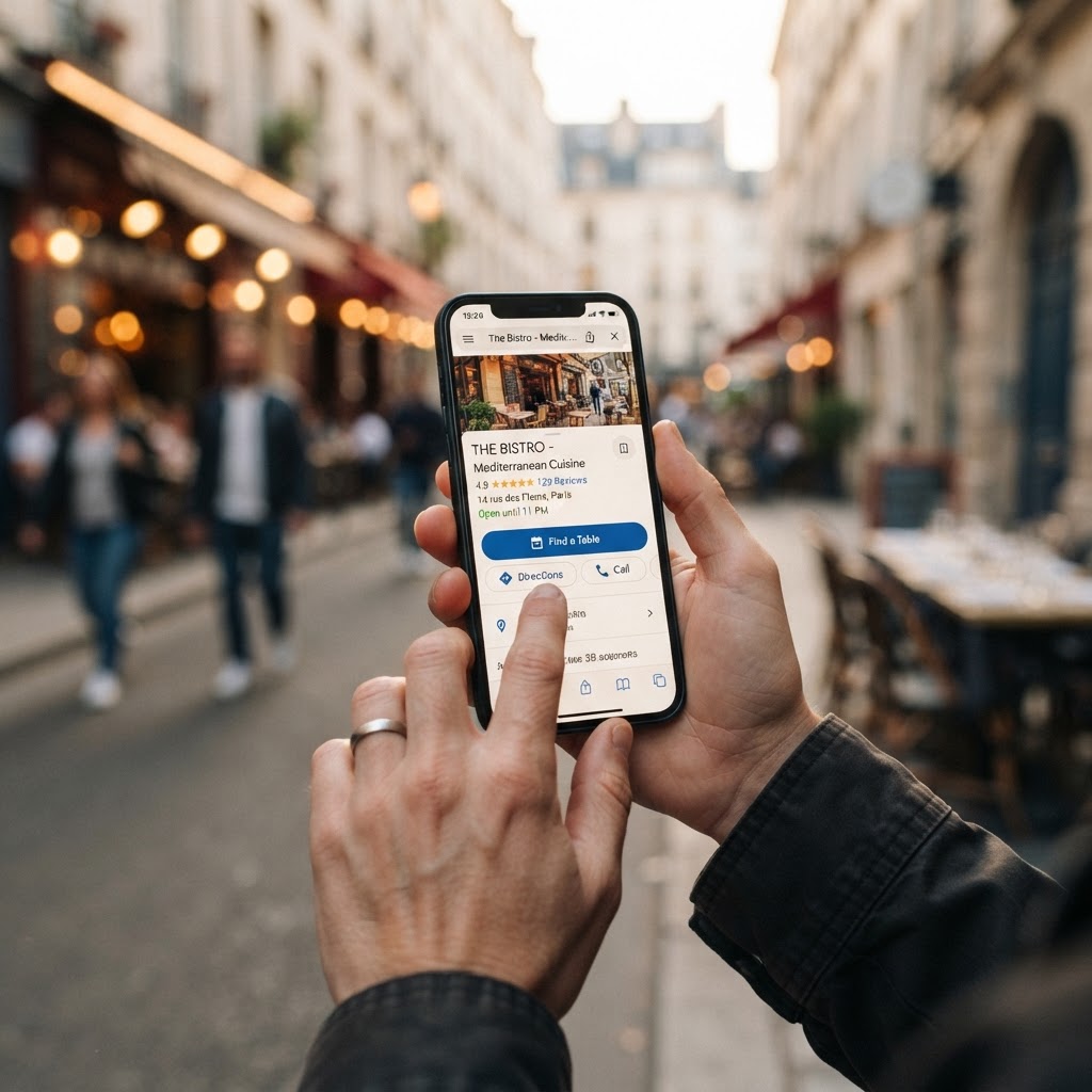 Ricerca di un ristorante su Google da smartphone con il pulsante per prenotare un tavolo