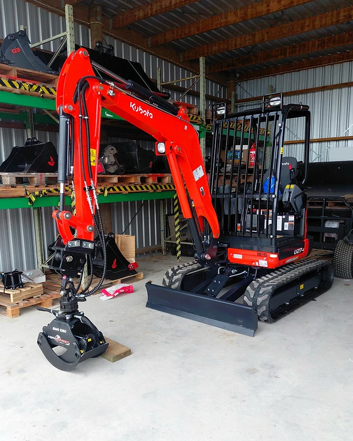 Kubota U27-4 mini excavator used for light excavation, grading and trenching across Canterbury