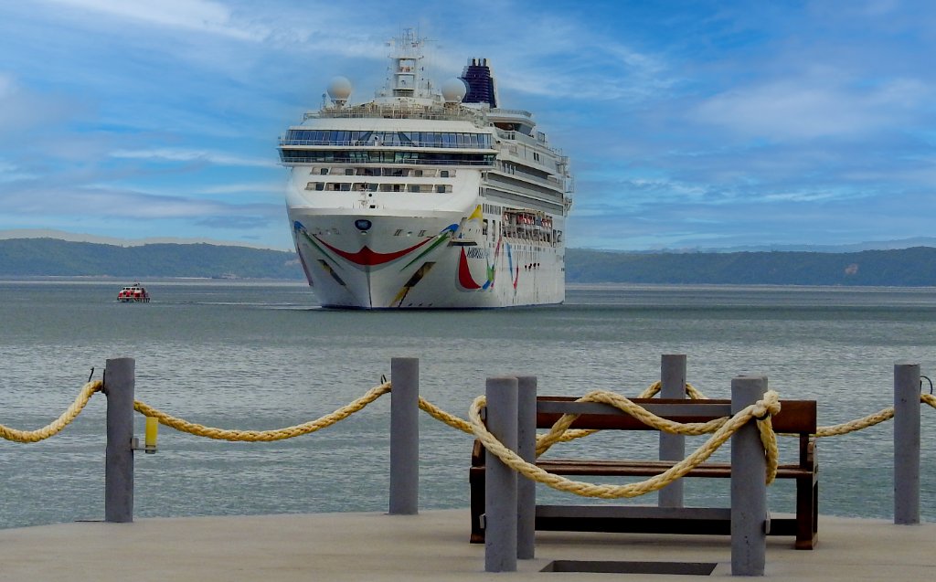 Cruise ship arriving at a Madagascar port